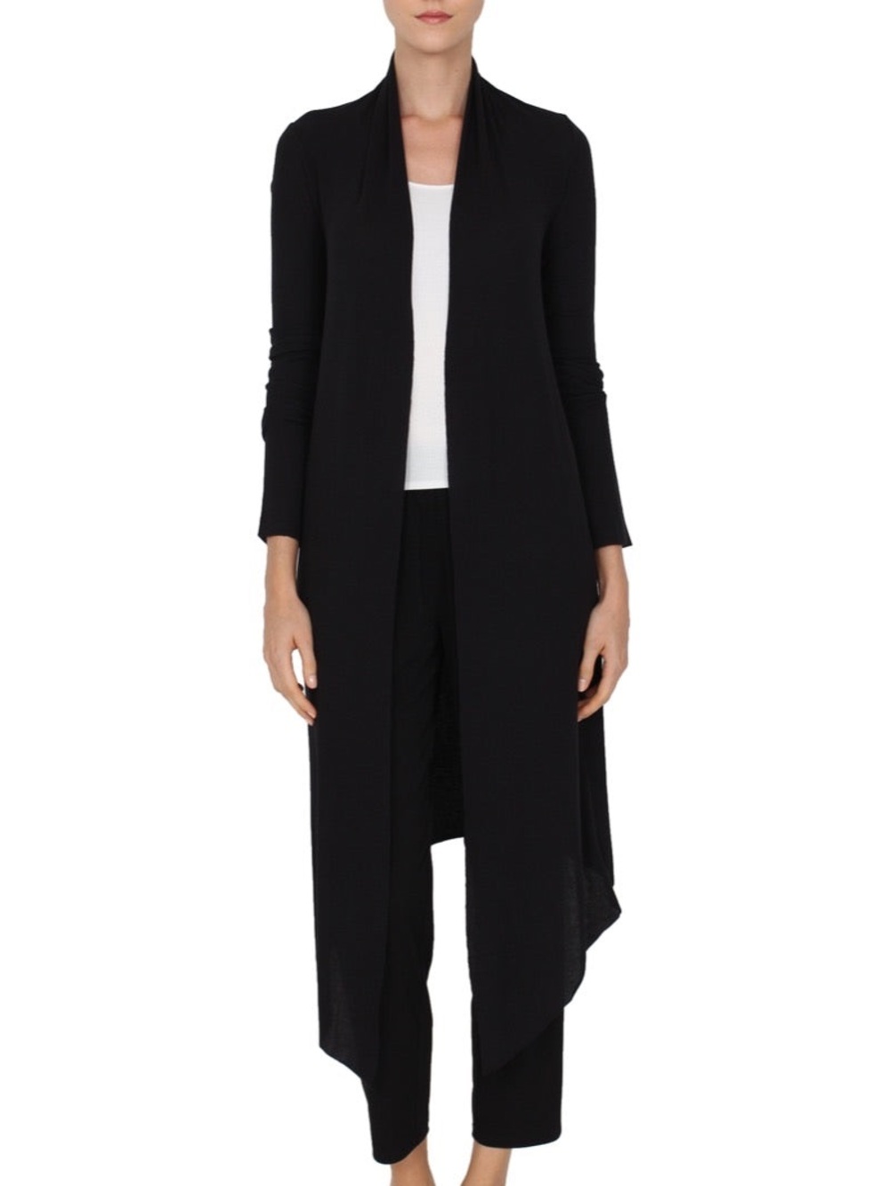 MARIE FRANCE VAN DAMME Long Silk Blend Michi Cardigan Ribbed Open Front Sweater
